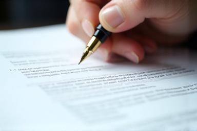 Hand reviewing a legal document with a pen